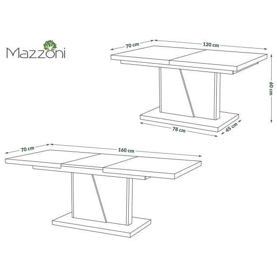 Sofabord NOIR - 120-160x70 cm - eik sonoma - hvit matt - ileggsplate