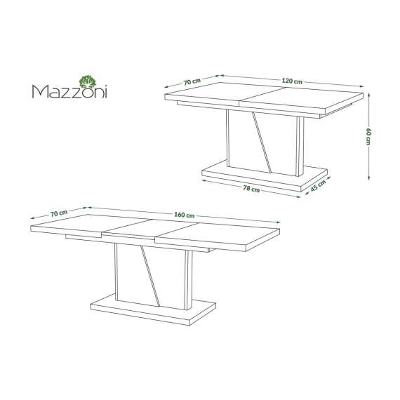 Sofabord NOIR - 120-160x70 cm - eik artisan - antrasitt - ileggsplate