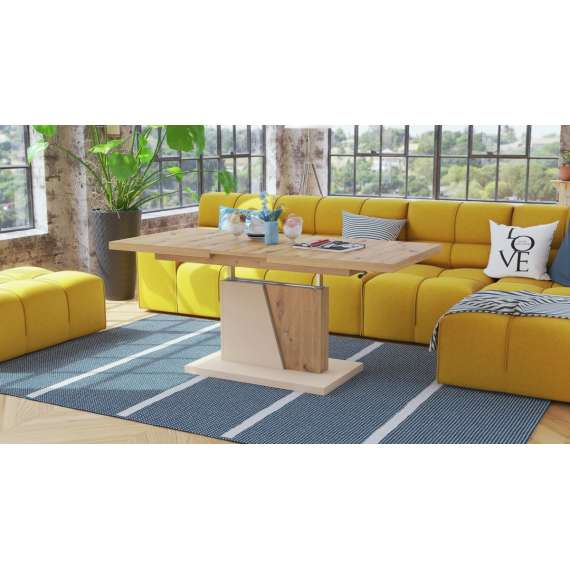 Sofabord GRAND 120-180x70 cm - eik artisan - beige