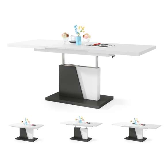 Sofabord GRAND NOIR - 120-180 cm - hvit matt - antrasitt