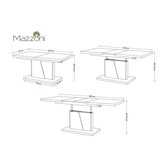 Sofabord GRAND NOIR - 120-180 cm - hvit matt - antrasitt