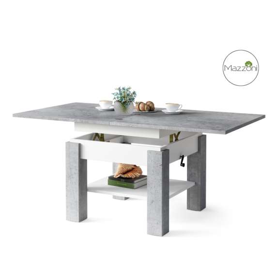 Sofabord Cleo 75-150x75 cm - betong - hvit matt - hev/senk