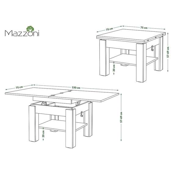 Sofabord Cleo 75-150x75 cm - betong - hvit matt - hev/senk