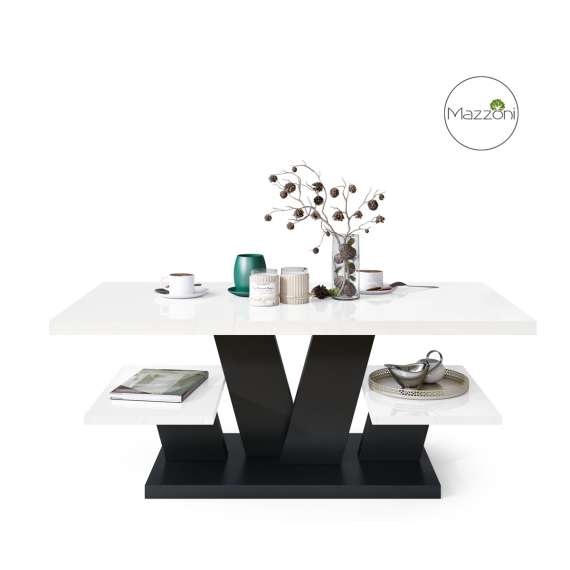 Sofabord VIVA 110x60 cm - hvit høyglans - svart matt