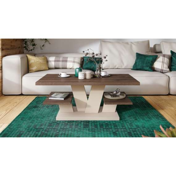 Sofabord VIVA 110x60 cm - eik brun - beige matt