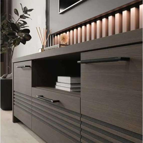 Tv-benk EUFEMIUS 151x51 cm - eik sjokolade - svart matt