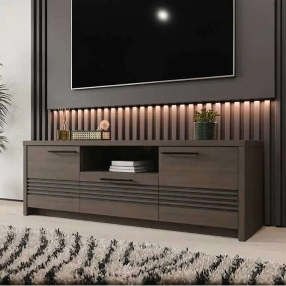 Tv-benk EUFEMIUS 151x51 cm - eik sjokolade - svart matt