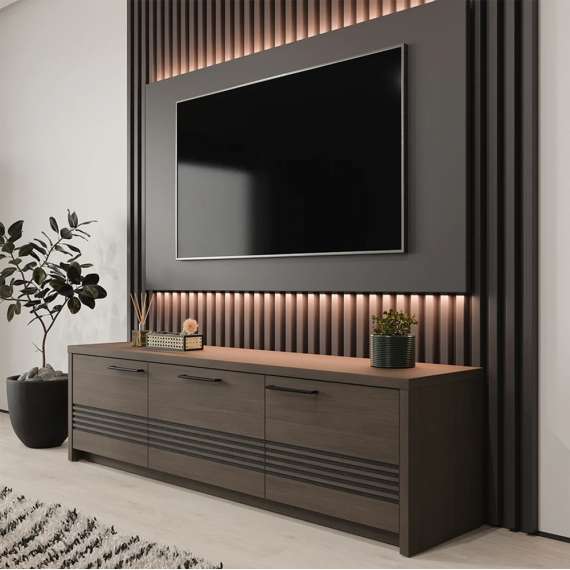 Tv-benk EUFEMIUS 181x51 cm - eik sjokolade - svart matt