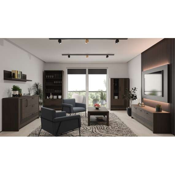 Tv-benk EUFEMIUS 181x51 cm - eik sjokolade - svart matt