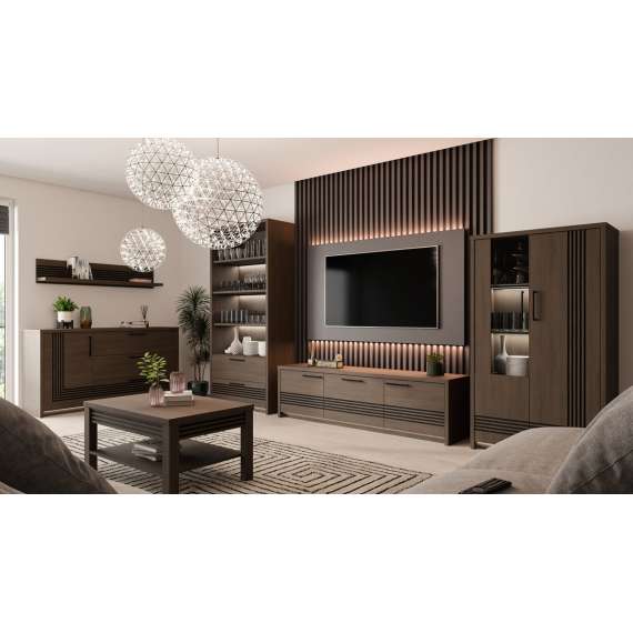 Tv-benk EUFEMIUS 181x51 cm - eik sjokolade - svart matt