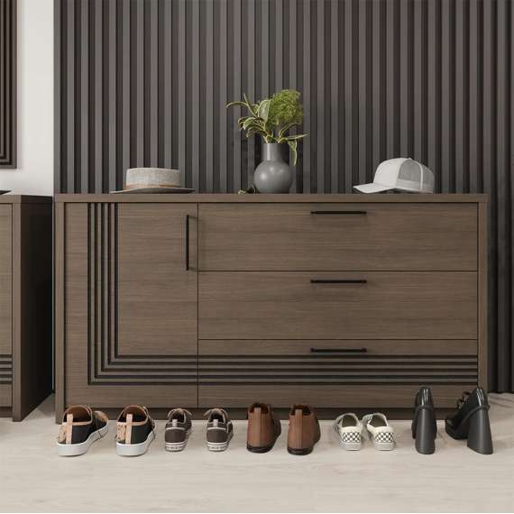 Skjenk EUFEMIUS 160x86 cm - eik sjokolade - svart matt