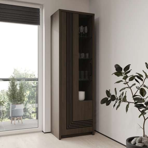 Vitrineskap EUFEMIUS 62x198 cm - eik sjokolade - svart matt