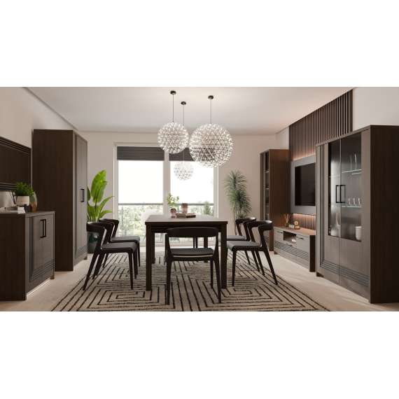 Vitrineskap EUFEMIUS 62x198 cm - eik sjokolade - svart matt