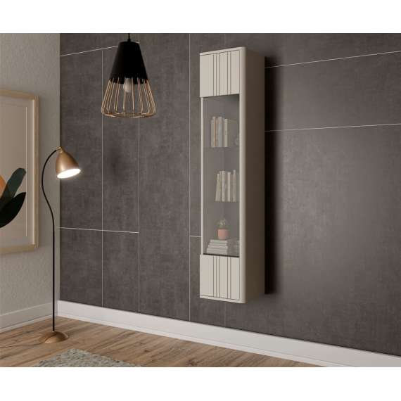 Vegghengt vitrineskap PHILIPPE  - cashmere - 35x162 cm - 1 dør