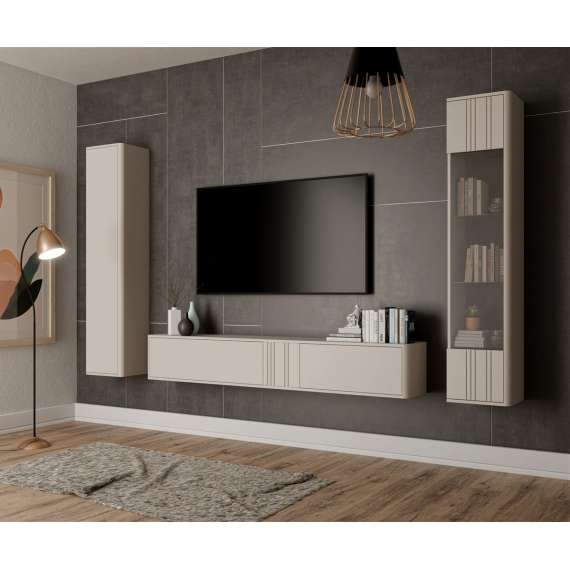 Vegghengt vitrineskap PHILIPPE  - cashmere - 35x162 cm - 1 dør