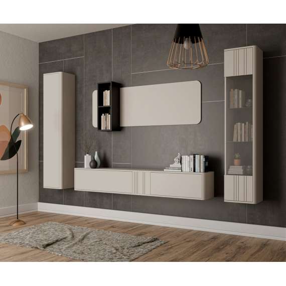 Vegghengt vitrineskap PHILIPPE  - cashmere - 35x162 cm - 1 dør