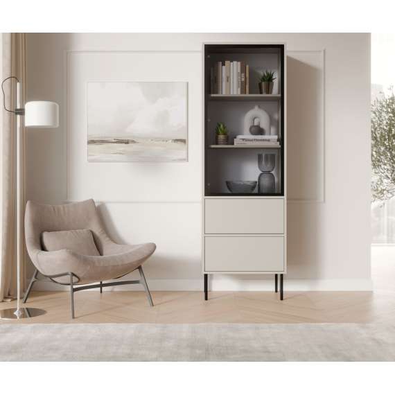 Vitrineskap DOMI 60x185 cm - cashmere - 1 dør - 2 skuffer