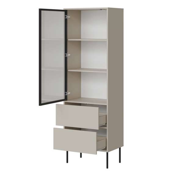 Vitrineskap DOMI 60x185 cm - cashmere - 1 dør - 2 skuffer