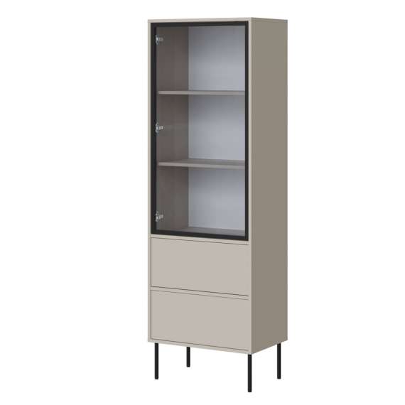 Vitrineskap DOMI 60x185 cm - cashmere - 1 dør - 2 skuffer