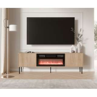 Tv-benk DOMI 180x60cm - eik cremona - 2 dører - elektrisk peis