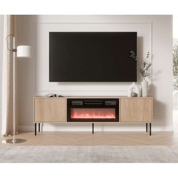 Tv-benk DOMI 180x60cm - eik cremona - 2 dører - elektrisk peis