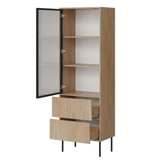 Vitrineskap DOMI 60x185 cm - eik cremona - 1 dør - 2 skuffer