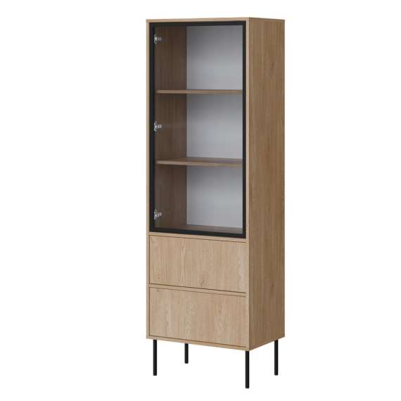 Vitrineskap DOMI 60x185 cm - eik cremona - 1 dør - 2 skuffer