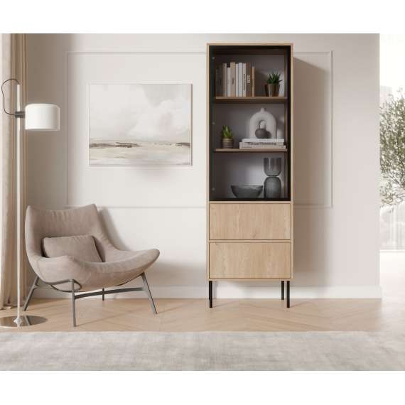 Vitrineskap DOMI 60x185 cm - eik cremona - 1 dør - 2 skuffer