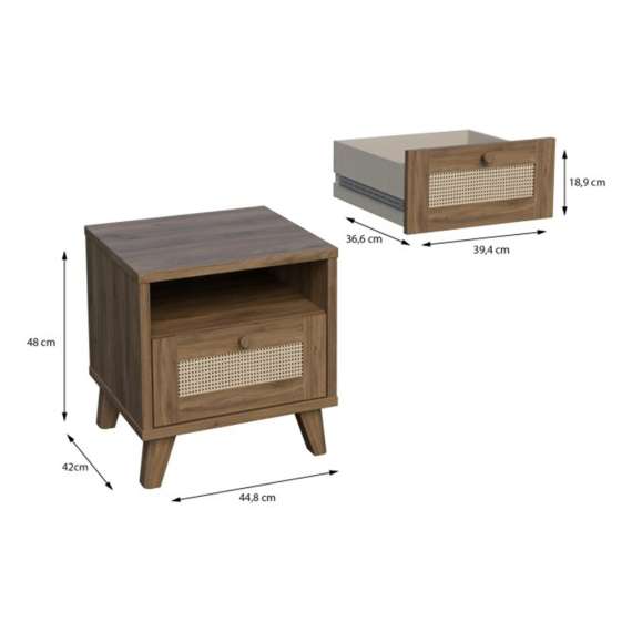 Nattbord GLENKEEN 45x48 cm - 1 skuff - eik valencia - rotting
