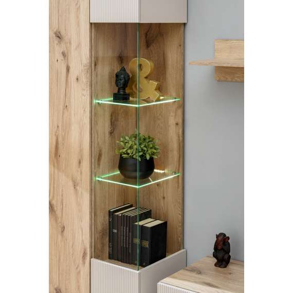 Vitrineskap CATALINA 70x197 cm - 2 dører - eik vicking - cashmere