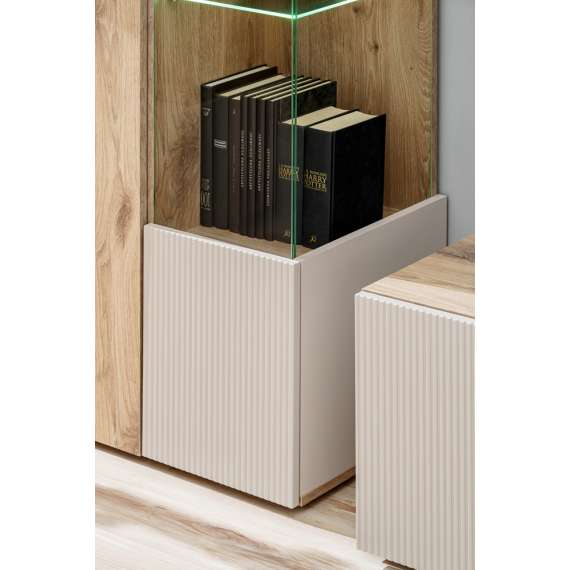 Vitrineskap CATALINA 70x197 cm - 2 dører - eik vicking - cashmere