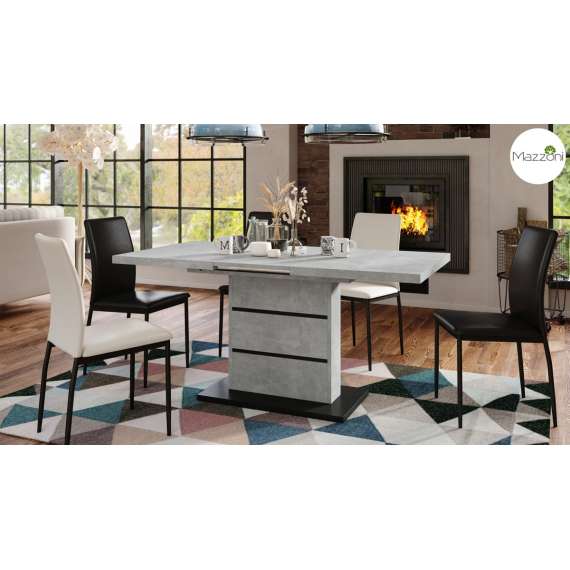 Spisebord PIANO 120-200 cm - betong - svart matt - 2 ileggsplater