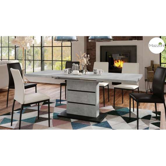 Spisebord PIANO 120-200 cm - betong - svart matt - 2 ileggsplater