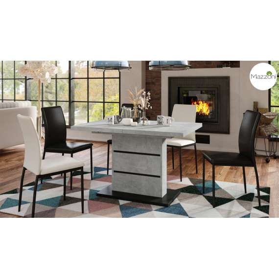 Spisebord PIANO 120-200 cm - betong - svart matt - 2 ileggsplater