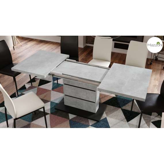 Spisebord PIANO 120-200 cm - betong - svart matt - 2 ileggsplater