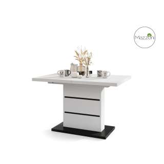 Spisebord PIANO 120-200 cm - hvit matt - svart matt - 2 ileggsplater