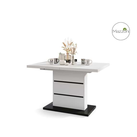 Spisebord PIANO 120-200 cm - hvit matt - svart matt - 2 ileggsplater