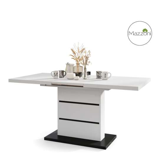 Spisebord PIANO 120-200 cm - hvit matt - svart matt - 2 ileggsplater