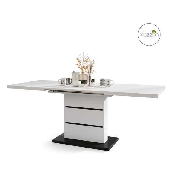 Spisebord PIANO 120-200 cm - hvit matt - svart matt - 2 ileggsplater