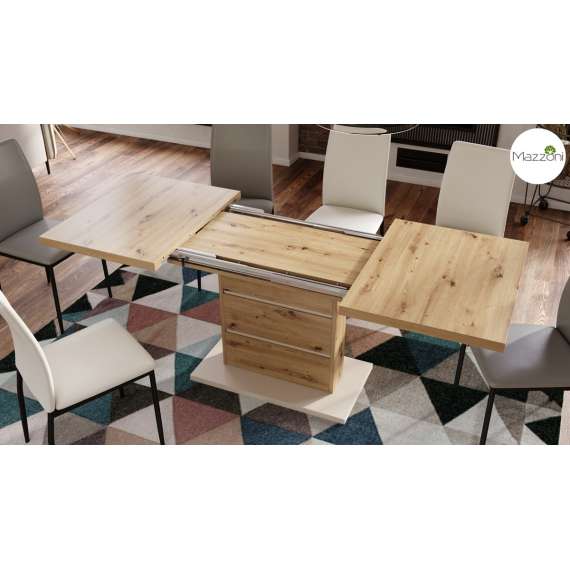 Spisebord PIANO 120-200 cm - eik artisan - beige - 2 ileggsplater