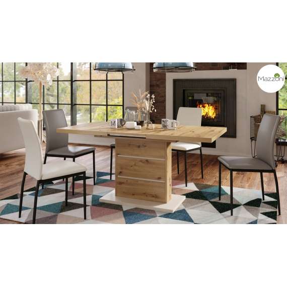 Spisebord PIANO 120-200 cm - eik artisan - beige - 2 ileggsplater