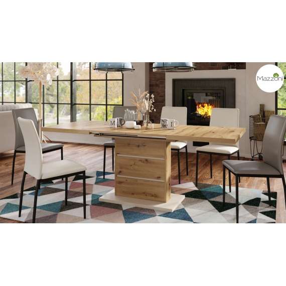 Spisebord PIANO 120-200 cm - eik artisan - beige - 2 ileggsplater