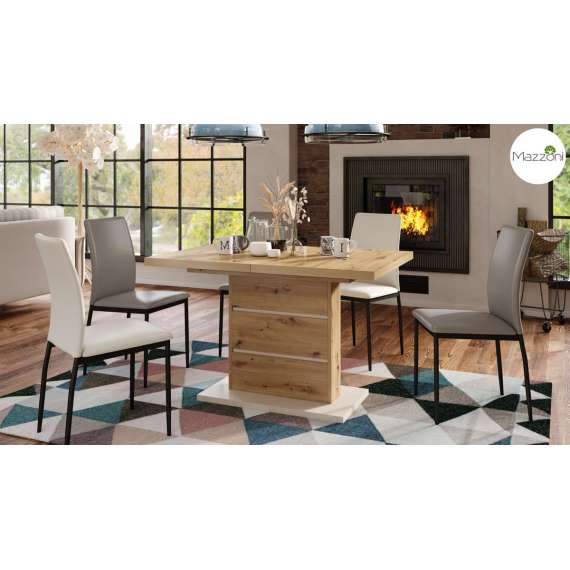 Spisebord PIANO 120-200 cm - eik artisan - beige - 2 ileggsplater