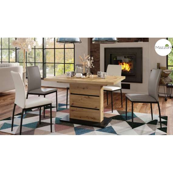 Spisebord PIANO 120-200 cm - eik artisan - svart matt - 2 ileggsplater