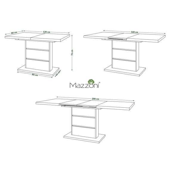 Spisebord PIANO 120-200 cm - eik artisan - svart matt - 2 ileggsplater