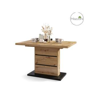 Spisebord PIANO 120-200 cm - eik artisan - svart matt - 2 ileggsplater