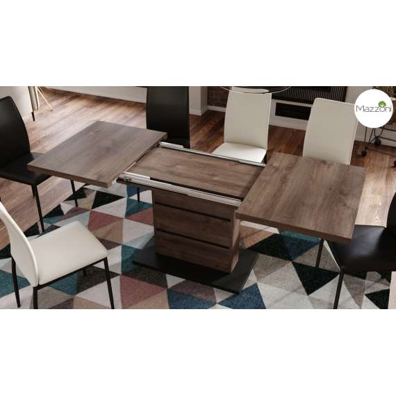 Spisebord PIANO 120-200 cm - eik brun - svart matt - 2 ileggsplater