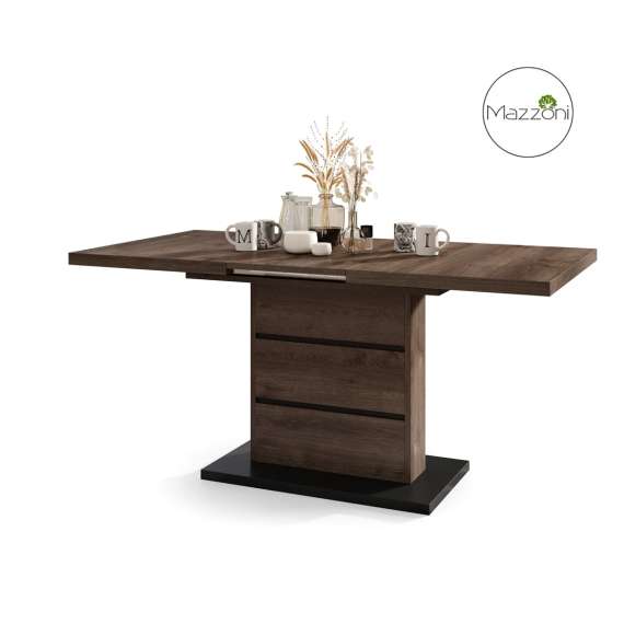 Spisebord PIANO 120-200 cm - eik brun - svart matt - 2 ileggsplater