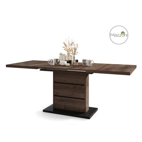 Spisebord PIANO 120-200 cm - eik brun - svart matt - 2 ileggsplater