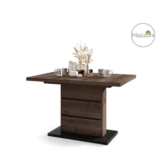 Spisebord PIANO 120-200 cm - eik brun - svart matt - 2 ileggsplater